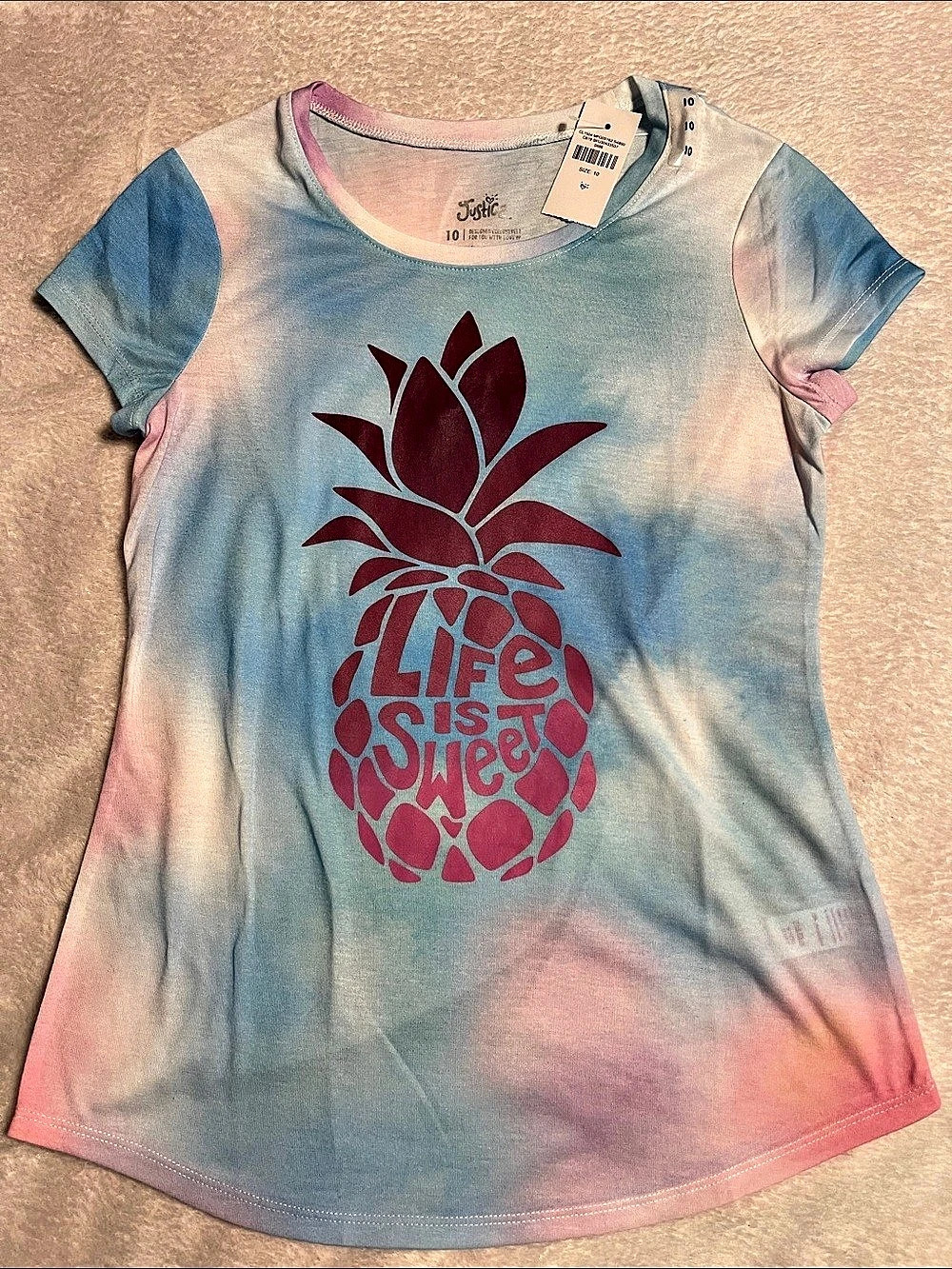 Justice Life is Sweet Tie-Dye Pineapple Graphic Tee Size 10